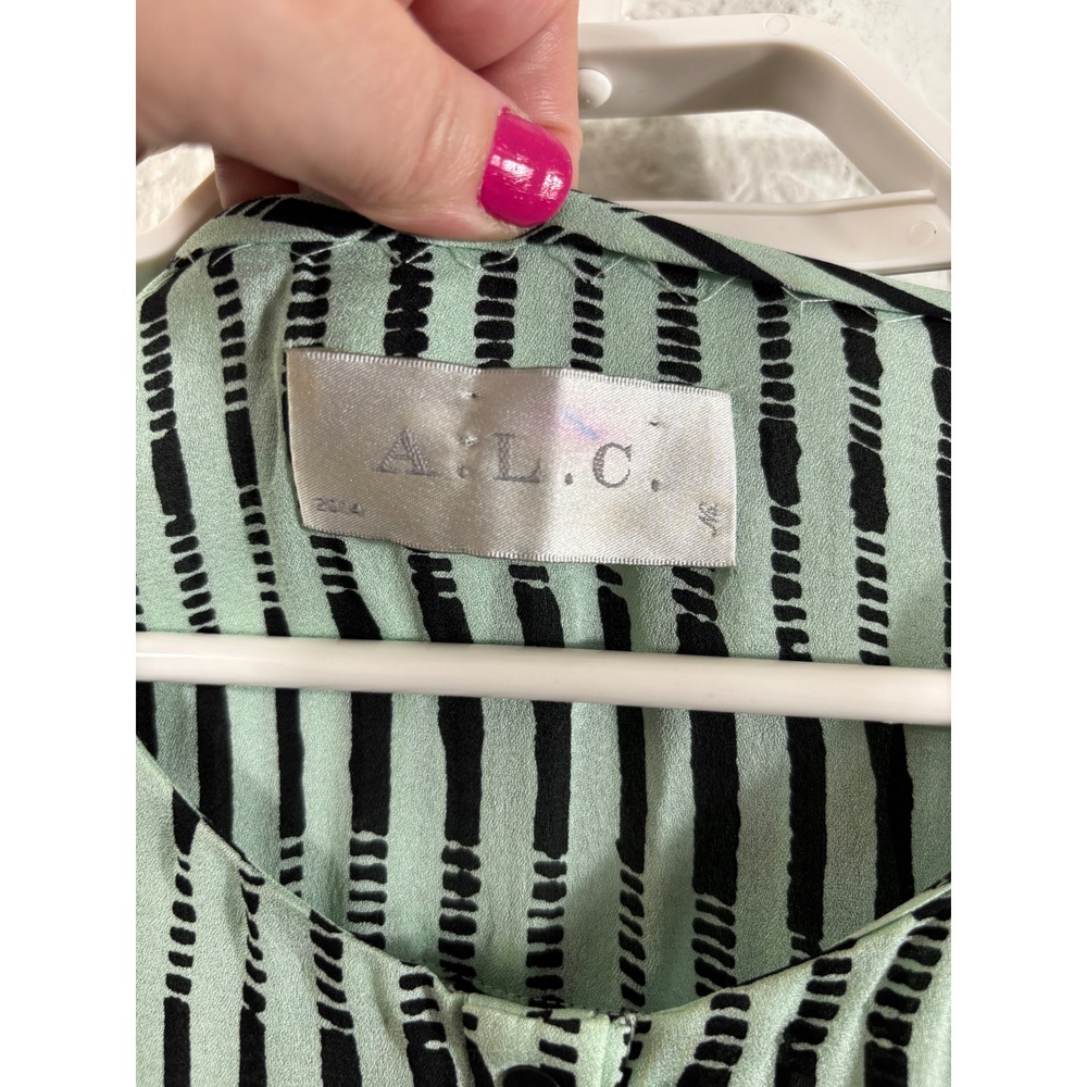 A.L.C. 100% Silk Mint Green Striped Mini Dress Long Sleeve XS‎ 6803PE - Picture 8 of 9